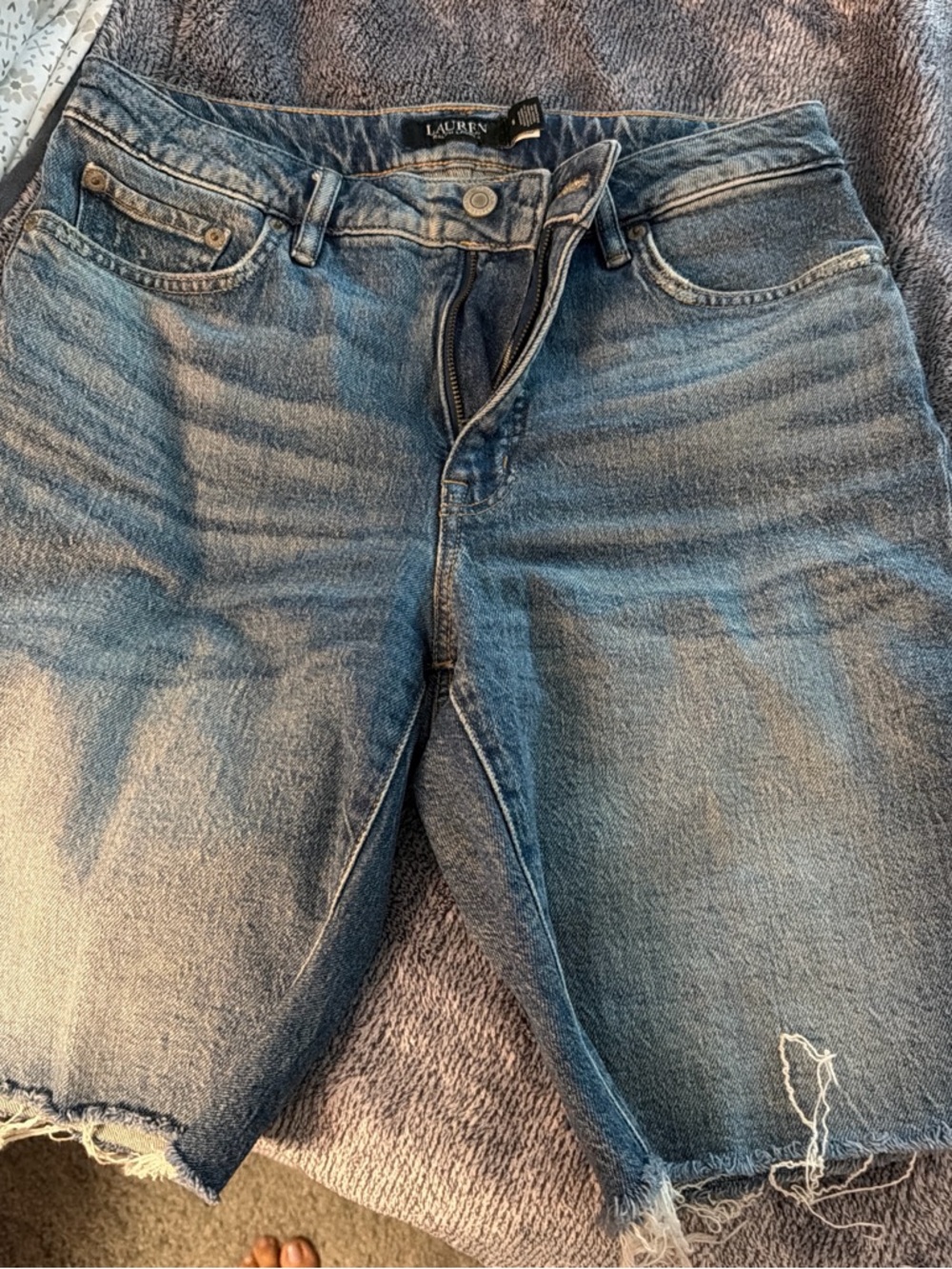 Lauren Ralph Lauren Men's Distressed Blue Denim Cutoff Shorts